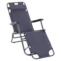 Outsunny 2 in 1 Outdoor Folding Sun Lounger w/ Adjustable Back and Pillow Grey