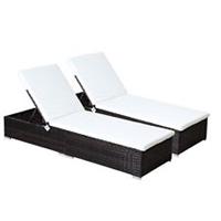 Outsunny 2 pcs Rattan Garden Furniture Set Recliner Bed Patio Sun Loungers