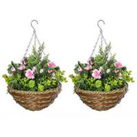 Outsunny 2 PCs Artificial Lisianthus Flower Hanging Planter Basket Home Garden