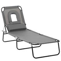 Outsunny Folding Sun Lounger Reclining Chair w/ Pillow Reading Hole Grey