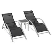 Outsunny 3 Pieces Lounge Chair Set Garden Sunbathing Chair w/ Table Black