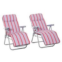 Outsunny Set of 2 Adjustable Sun Lounger Recliner Reclining Seat Red and White