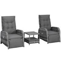Outsunny 3 Pieces Rattan Bistro Set with Cushions for Outdoor, Mixed Grey