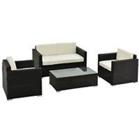 Outsunny 4PC Rattan Sofa Set Outdoor Coffee Table Chair Wicker Garden Black