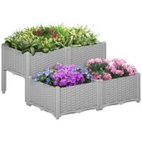 Outsunny 4-pieces Elevated Flower Bed Vegetable Herb Planter Plastic, Grey