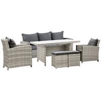 Outsunny 6Pcs Rattan Sofa Set Coffee Table Footstool Outdoor w/ Cushion