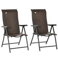 Outsunny Set of 2 Outdoor Rattan Folding Chair Set w/ Adjustable Backrest Brown