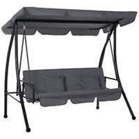 Outsunny 2-in-1 Swing Chair 3 Seater Hammock Cushion Bed Tilt Canopy Grey