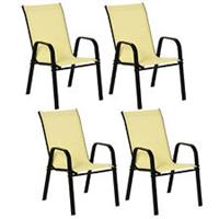 Outsunny Set of 4 Garden Dining Chair Set Outdoor w/ High Back Armrest Beige