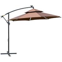 Outsunny 3(m) Cantilever Parasol Hanging Banana Umbrella w/ lights, Coffee
