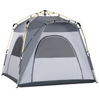 Outsunny 4 Man Pop Up Tent Camping Backpacking Dome Tent, Light Grey