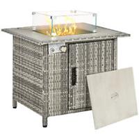 Outsunny Gas Fire Pit Table w/ Rain Cover, Windscreen & Lava Stone, 50,000 BTU