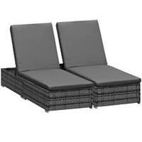 Outsunny Rattan Sun Loungers set of 2 w/ Cushion & 4-Level Recliner Furniture