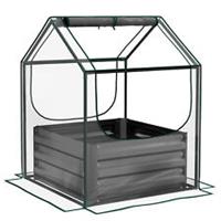 Outsunny Raised Garden Bed Planter Box with Greenhouse, Clear and Dark Grey