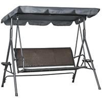 Outsunny 3 Seater Garden Swing Seat Bench w/ Adjustable Canopy, Dark Grey