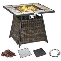 Outsunny Rattan Fire Pit Table, Outdoor Square Fire Table w/ Control Panel