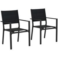 Outsunny 2 PCs Dining Chairs, Stackable Design Aluminium Outdoor Armchairs Black