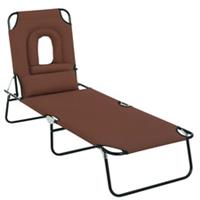 Outsunny Folding Sun Lounger Reclining Chair w/ Pillow Reading Hole Brown