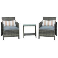 Outsunny 3 PC Outdoor Rattan Sofa Set w/ Chairs Coffee Table Cushion Grey