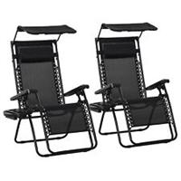 Outsunny 2 Piece Zero Gravity Chairs Adjustable Patio Lounge w/ Cup Holder Black