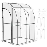 Outsunny 143x118x212cm Walk-In Lean to Wall Tunnel Plastic Greenhouse with Doors