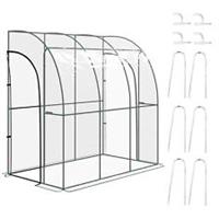 Outsunny 214x118x212cm Walk-In Lean to Wall Tunnel Plastic Greenhouse with Doors