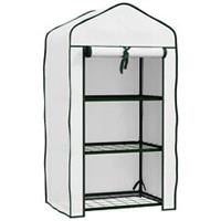 Outsunny Portable Mini Greenhouse with Roll-up Door and Wire Shelves, White