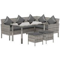 Outsunny 5Pcs Rattan Dining Corner Sofa Set, Garden Furniture Set, Dark Grey