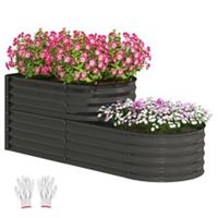 Outsunny 2-Tier Galvanised Raised Garden Bed with Safety Edging, Dark Grey