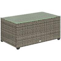 Outsunny Outdoor Coffee Table, Glass Top Rattan Side Table, Dark Grey