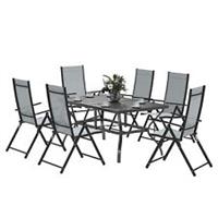 Outsunny 7 PCs Garden Dining Set, Folding Chairs and Metal Top Table, Grey