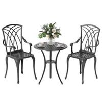 Outsunny 3 PCs Coffee Table Chairs Outdoor Garden Furniture Set w/ Umbrella Hole