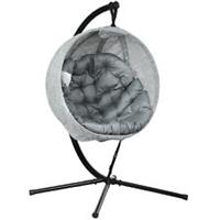 Outsunny Hanging Egg Chair Outdoor Indoor Swing Chair, Folding Basket, Grey
