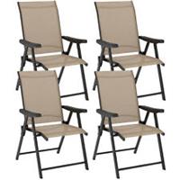 Outsunny 4PCS Folding Chair w/ Breathable Mesh Fabric Seat, Brown