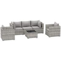 Outsunny 6 PCS Outdoor PE Rattan Chaise Lounge Furniture Sofa Set w/ Cushions