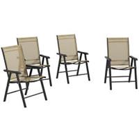 Outsunny 4-PCS Garden Armchairs Outdoor Patio Folding Furniture Light Brown