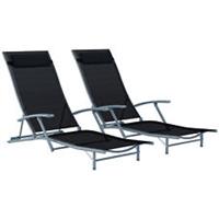 Outsunny Set of 2 Garden Sun Loungers, Folding Chaise Lounge Chairs, Black
