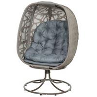 Outsunny Foldable Egg Chair with Cushions, Indoor Outdoor Swivel Lounger, Grey