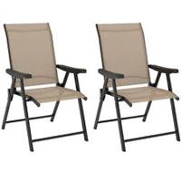 Outsunny 2PCS Folding Chair w/ Breathable Mesh Fabric Seat, Brown
