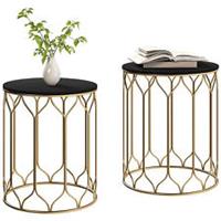 Outsunny Nesting Tables Set of 2, Marble Effect Side Tables, Black