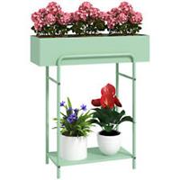 Outsunny 2 Tier Plant Stand, Metal Plant Rack with Drain Holes, Green