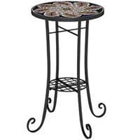 Outsunny 35.5cm Round Mosaic Garden Side Table Plant Stand w/ Shelf, Orange