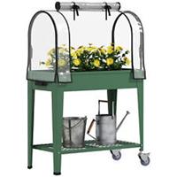 Outsunny Mobile Raised Garden Bed with Greenhouse Cover, Green