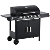 Outsunny 6+1 Burner Gas BBQ Grill Garden Barbecue with Wheels, Cabinet Grey