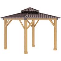 Outsunny 3x(3)M Double-Tier Hardtop Gazebo, Outdoor Patio Shelter, Brown
