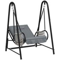 Outsunny Rattan Swing Chair with Stand and Seat Cushion, Light Grey