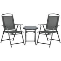 Outsunny Patio Bistro Set Folding Chairs & Coffee Table for Balcony, Dark Grey