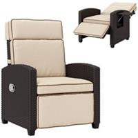 Outsunny Rattan Garden Recliner Sun Lounger w/ Flip Table, Dark Brown/Khaki