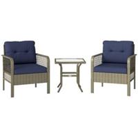 Outsunny 3 Pieces Rattan Bistro Set with Tempered Glass Table Charcoal Grey