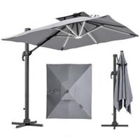 Outsunny 3m Cantilever Parasol LED Patio Umbrella for Lawn Beach Poolside Grey